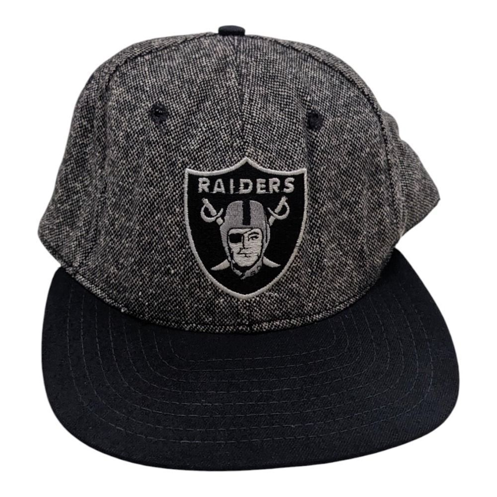Vintage 90s New Era NFL Los Angeles Raiders Snapback Hat Cap Gray Wool USA